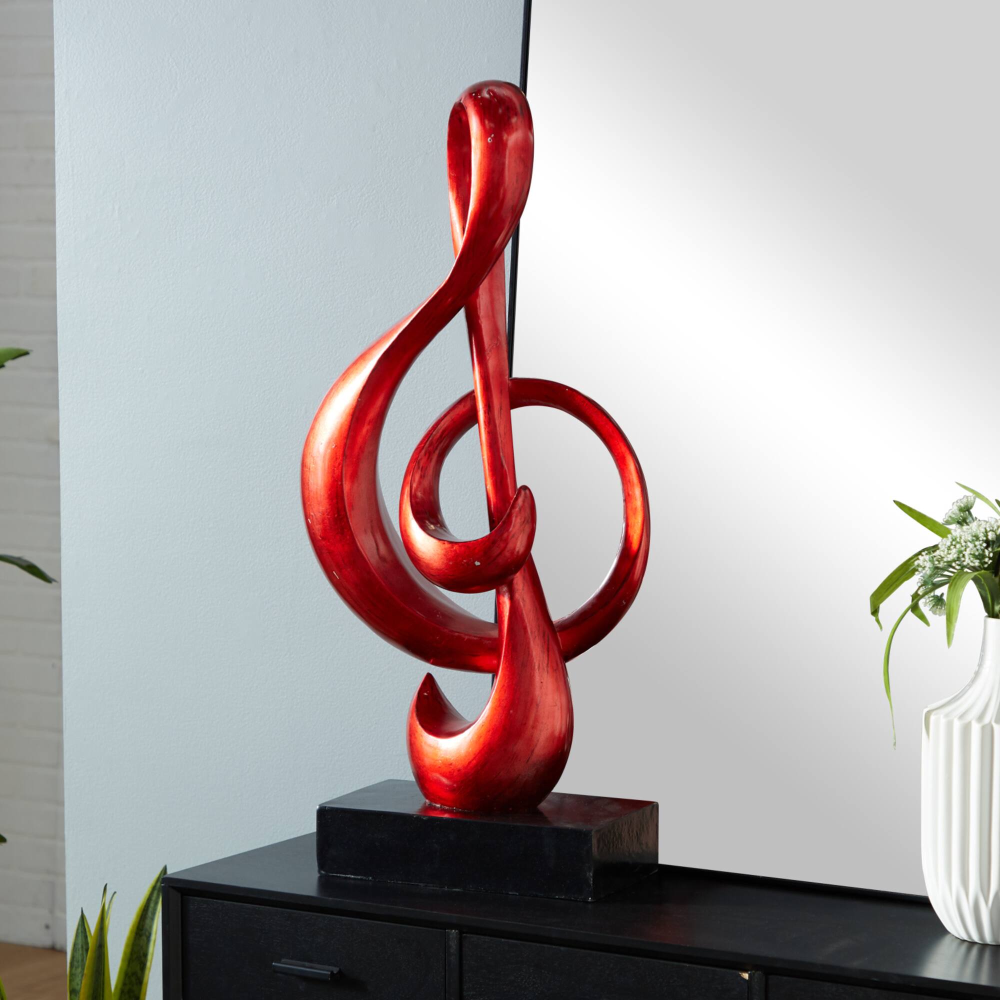 33" Red Polystone Contemporary Abstract Sculpture